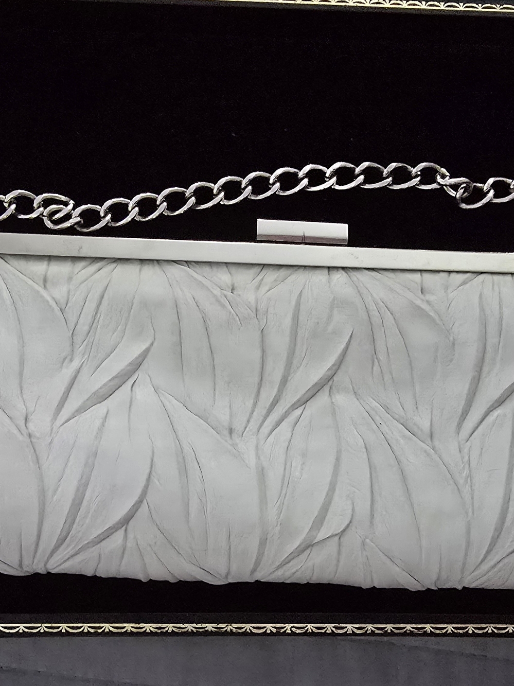 Elegant White Textured Evening Clutch with Chain Strap